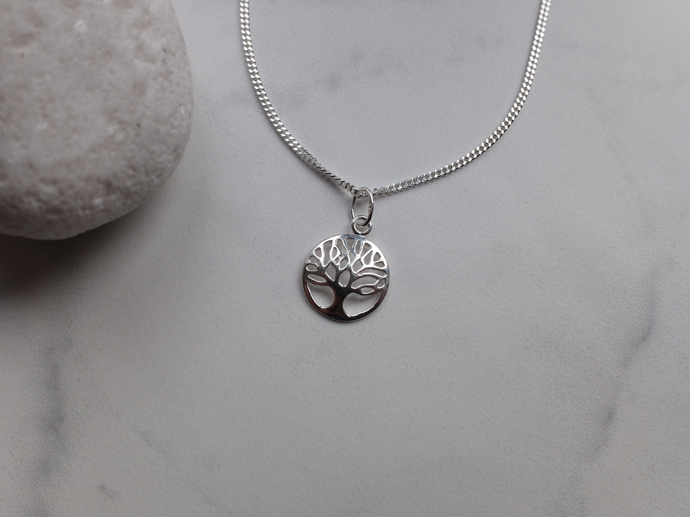 Sterling Silver Tree Of Life Charm Pendant Necklace - Diamond Cut Sterling Silver Chain - Boho Jewellery