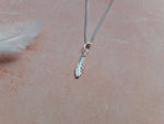 Sterling Silver Feather Charm Pendant Necklace - Diamond Cut Sterling Silver Chain - Boho Jewellery