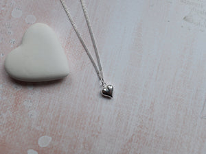 Sterling Silver Puffed Heart Charm Pendant Necklace - Diamond Cut Sterling Silver Chain - Valentines Jewellery