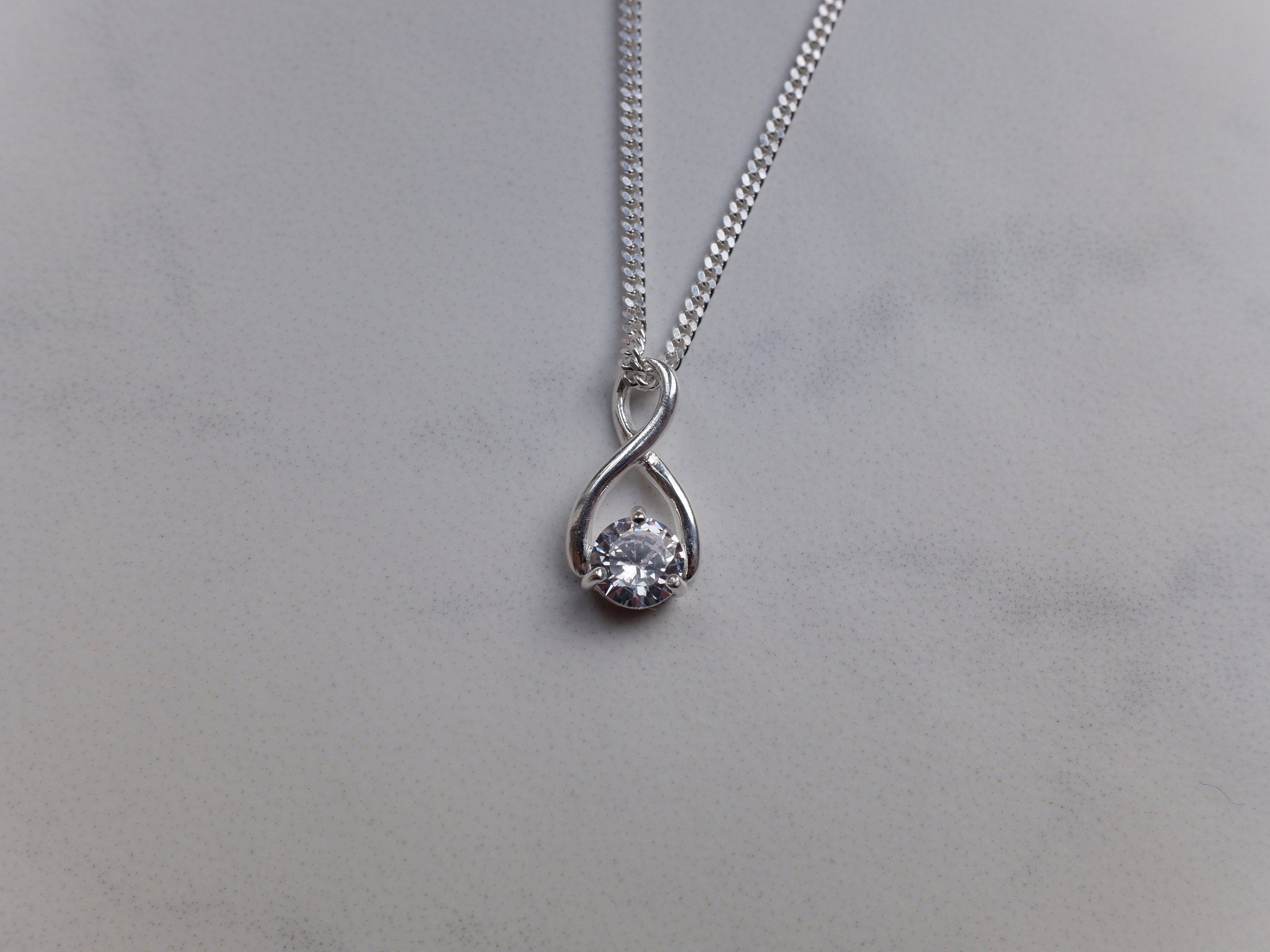 Sterling Silver Cubic Zirconia Twist Pendant Necklace - Diamond Cut Sterling Silver Chain - Minimalist Jewellery