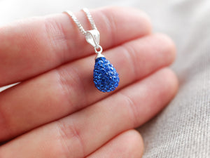 Sterling Silver Sapphire Blue Shamballa Pendant Necklace - Diamond Cut Sterling Silver Chain - CZ Jewellery