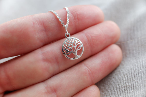 925 Sterling Silver Small Tree of Life Pendant Necklace 18