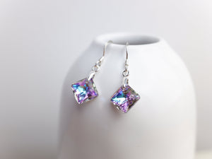 Swarovski Crystal Princess Cut Drop Earrings - Vitrail Light - Sterling Silver - Wedding Jewellery
