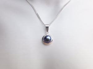 Sterling Silver Freshwater Pearl Pendant - Blue - Diamond Cut Sterling Silver Chain - Wedding Jewellery
