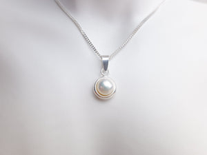 Sterling Silver Freshwater Pearl Pendant - White - Diamond Cut Sterling Silver Chain - Wedding Jewellery