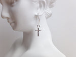 Sterling Silver Hoop Earrings - Cross Drop - Christmas Jewellery