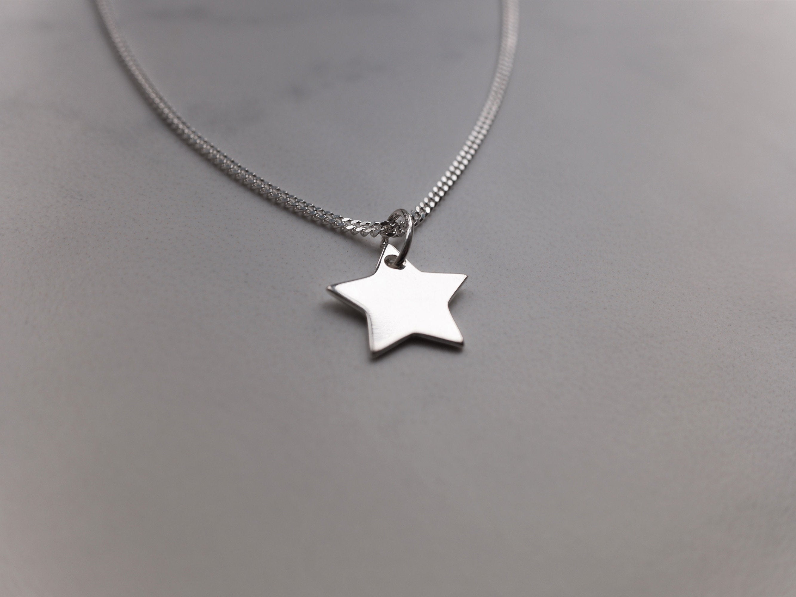 Sterling Silver Star Charm Pendant Necklace - Diamond Cut Sterling Silver Chain - Christmas Jewellery