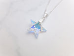Swarovski Crystal Large Star Pendant Necklace - Crystal AB -  Diamond Cut Sterling Silver Chain - Christmas Jewellery