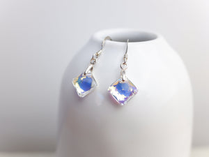 Swarovski Crystal Princess Cut Drop Earrings - Crystal AB - Sterling Silver - Wedding Jewellery