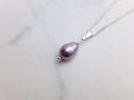 Swarovski Pear Shaped Pearl Pendant - Mauve - Diamond Cut Sterling Silver Chain - Wedding Jewellery
