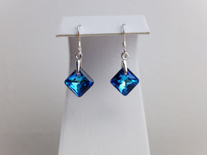Swarovski Crystal Princess Cut Drop Earrings - Bermuda Blue - Sterling Silver - Wedding Jewellery