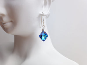 Swarovski Crystal Princess Cut Drop Earrings - Bermuda Blue - Sterling Silver - Wedding Jewellery