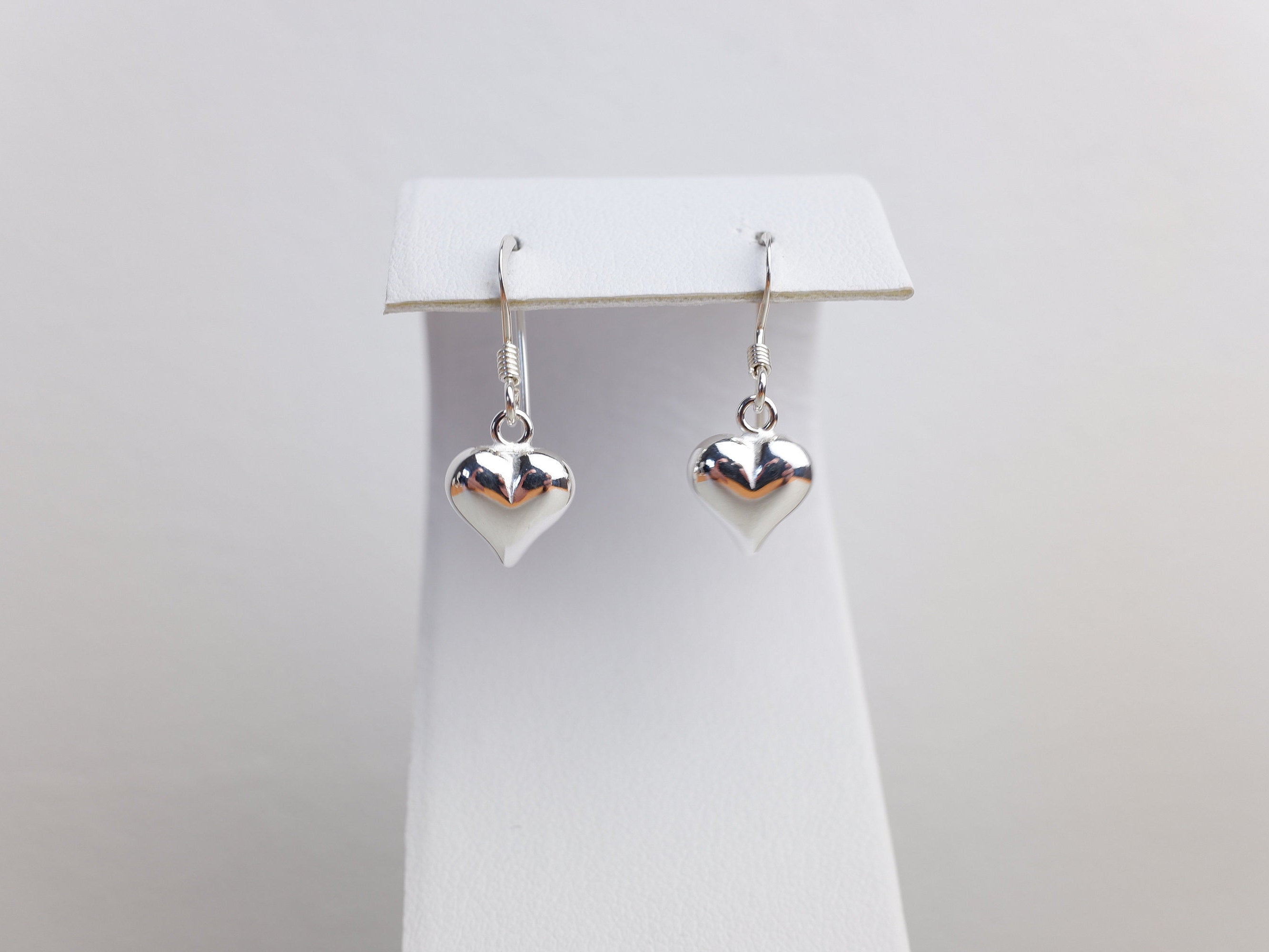 Sterling Silver Puffed Heart Charm Drop Earrings - 925 - Minimalist Jewellery