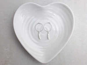 Sterling Silver Hoop Earrings - Feather Drop - Minimalist Jewellery