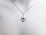 Sterling Silver Snow Flake Charm Pendant Necklace - Diamond Cut Sterling Silver Chain - Christmas Jewellery