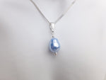 Swarovski Pear Shaped Pearl Pendant - Light Blue  - Diamond Cut Sterling Silver Chain - Wedding Jewellery