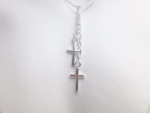 Sterling Silver Double Cross Charm Pendant Necklace - Sterling Silver Cable Chain - Christmas Jewellery